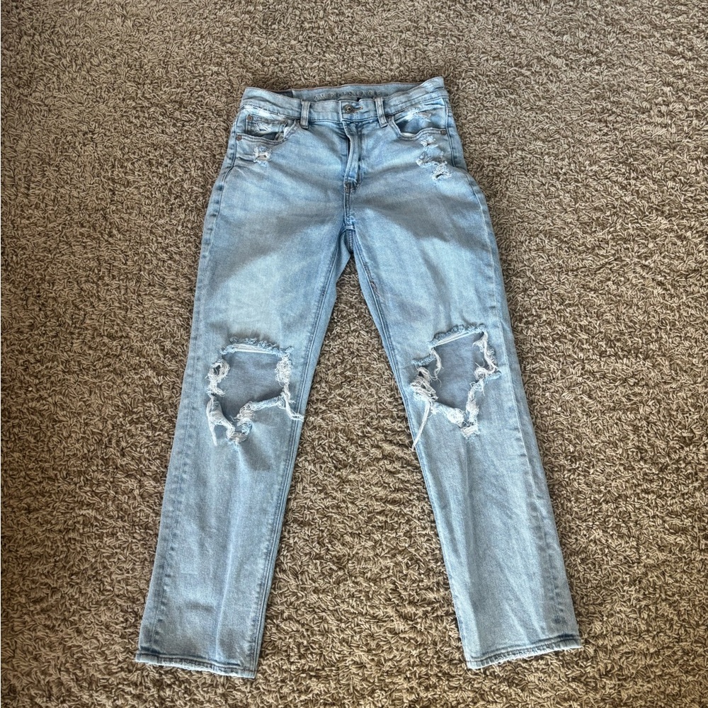 American Eagle Outfitters Light Blue Distressed Straight Leg Jeans